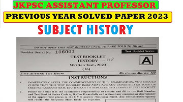 JKPSC ASSISTANT PROFESSOR PREVIOUS YEAR SOLVED PAPER OF HISTORY 2023 | ASSISTANT PROFESSOR