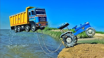 New TATA Truck Riverside Accident Pulling Out Swaraj Tractor | Tractor Cartoon | JCB 3dx Cartoon