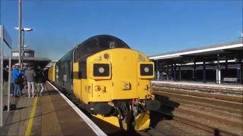 37025 and 37099 working 1Q56 Hither Green to Woking Test train departing and arriving at Ashford
