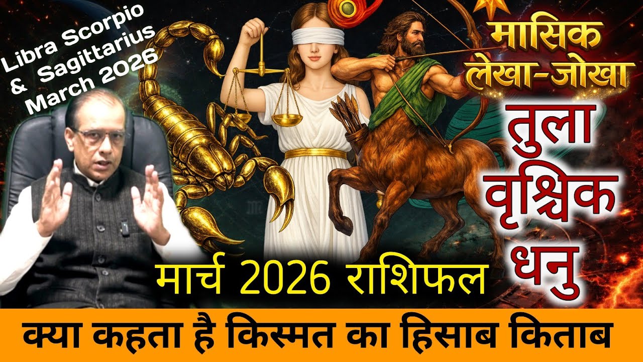 तुला वृश्चिक धनु मार्च 2026 | मासिक लेखा जोखा, बड़ा बदलाव, किस्मत का फैसला! | March 2026 Rashifal |