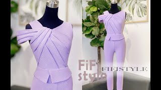 FiFi Style : Sewing and pattern - A jumpsuit with a diagonal pleated design at the shoulder #18