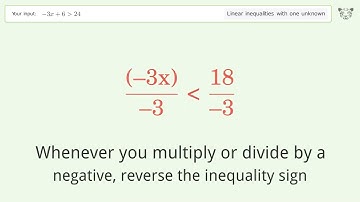 Solving Linear Inequalities: -3x+6 is Greater Than 24