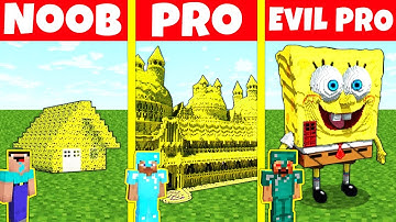 Minecraft Battle: NOOB vs PRO vs EVIL PRO: SPONGE HOUSE BUILD CHALLENGE / Minecraft Animation