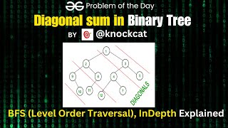 Diagonal sum in binary tree | gfg potd BFS | Level Order Traversal | 22/03/2024 | Problem Of The Day