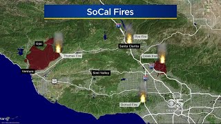 Four major wildfires were burning in los angeles and ventura counties,
including the newest bel air neighborhood of multi-million dollar
mansions l...