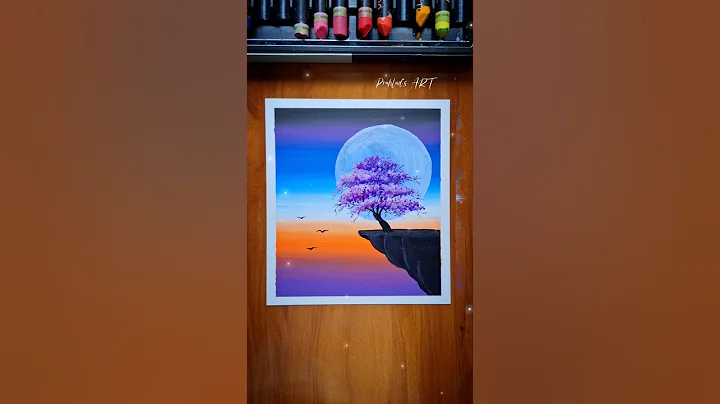 🌅 Magical Sunset Cliff Scenery with Moon & Tree | Oil Pastel Drawing thumbnail
