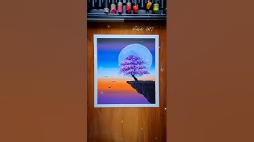 🌅 Magical Sunset Cliff Scenery with Moon & Tree | Oil Pastel Drawing