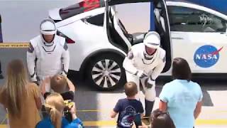 Astronauts bob behnken and doug hurley begin their historic mission
with a ride in tesla model x to the launchpad. launchpad for upcoming
space mis...