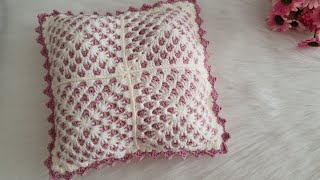 Dört Motiften Örgü Kırlent Yapımı - Tığ İşi Kırlent - Kolay Kırlent Modelleri - Easy Knit Pattern