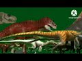 Dinosaur stampede in dark green screen