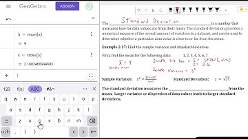 Using Geogebra to calculate the standard deviation and variance