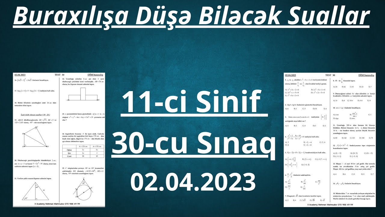 ✅️2026 Buraxılış Düşə Biləcək Suallar | 30-Cu Sınaq 02.04.2023