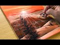 How to Draw a Sunset View of Winter / Acrylic Painting