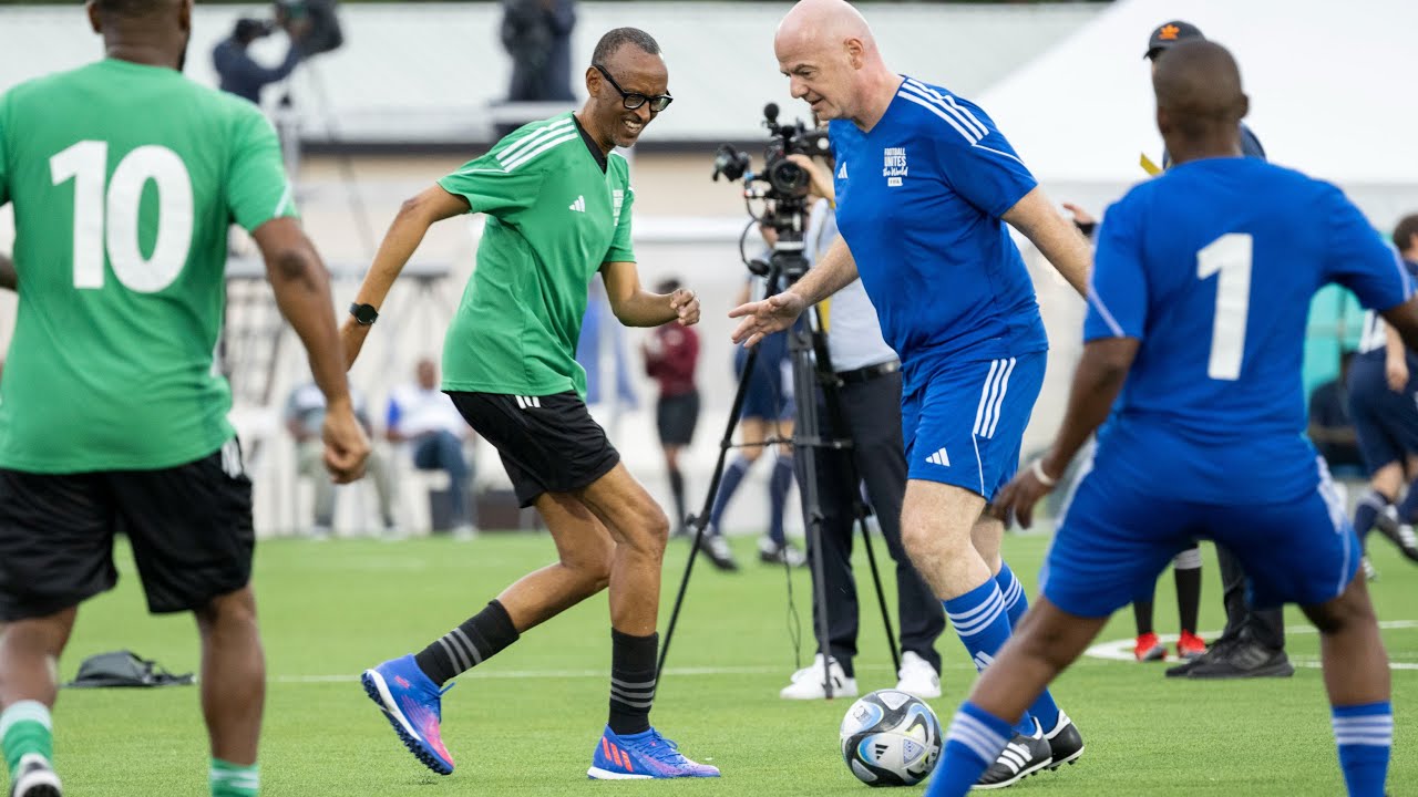 President Kagame displays football skills as his team defeats FIFA in Football Delegation Tournament