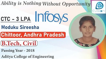 Congrats, Sireesha | Selected in INFOSYS | 3 LPA CTC | CIVIL ENGINEER | Chittoor, Andhra Pradesh