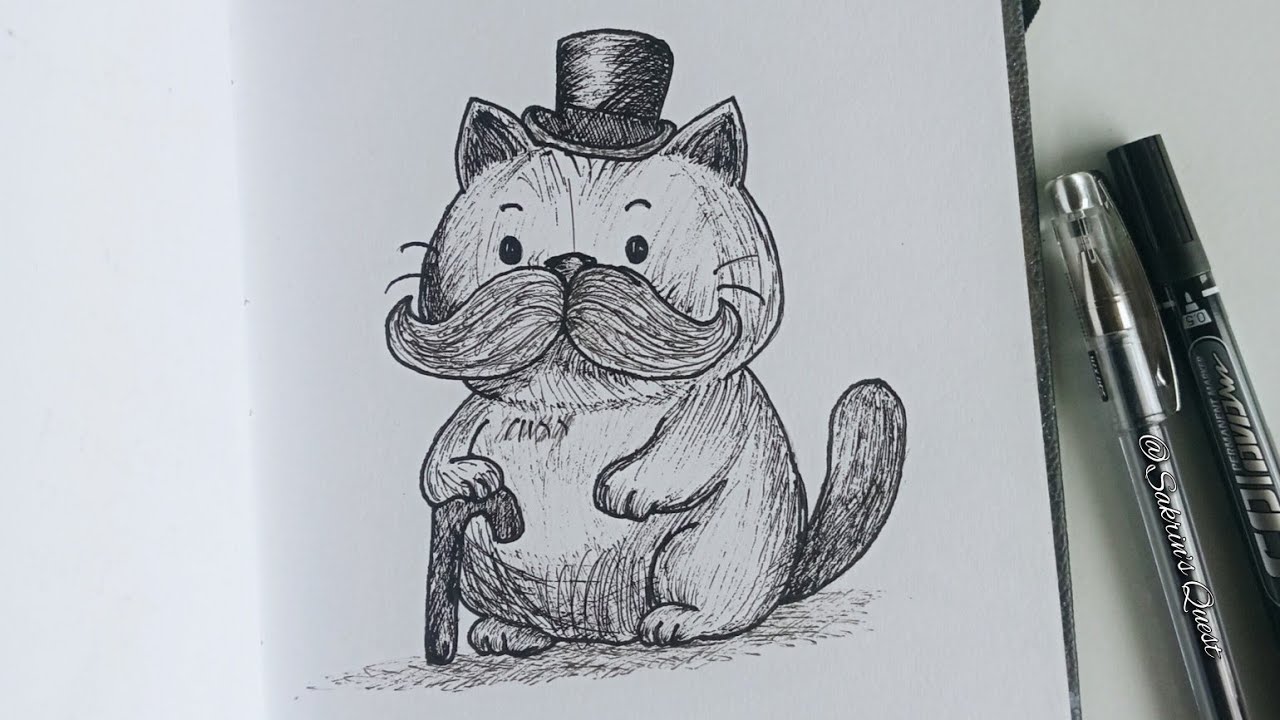 Inktober Day 1: Mustache 🖤 | Daily Art Challenge 2025 | Pen sketch | Sakrin's Quest