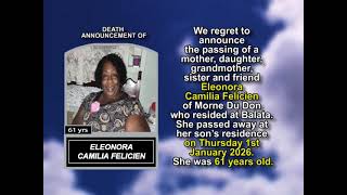 Eleonora Camilia Felicien ~ Short Obituary