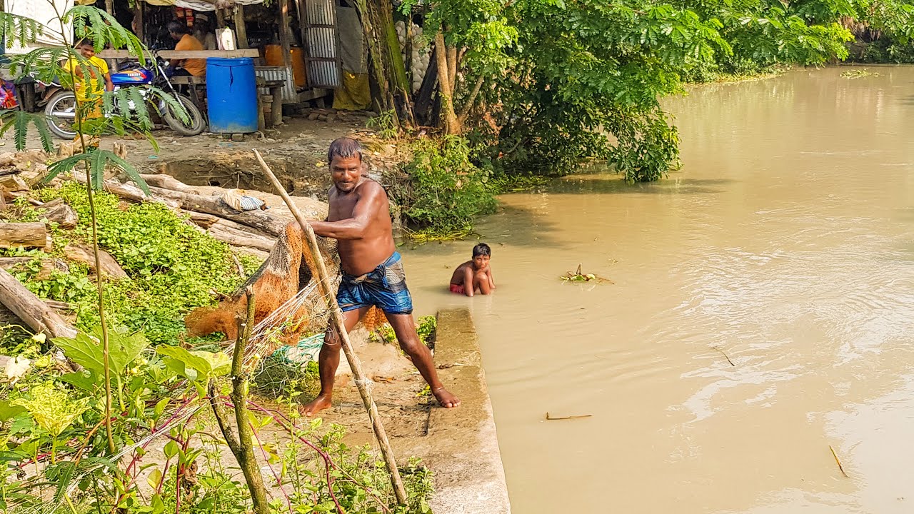 Daily net fishing video in village canal || Regular fishing video by fisherman
