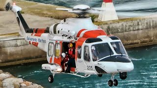 Salvamento Marítimo Helimer 205 AW139 EC-LJA en el helipuerto del puerto de Barcelona