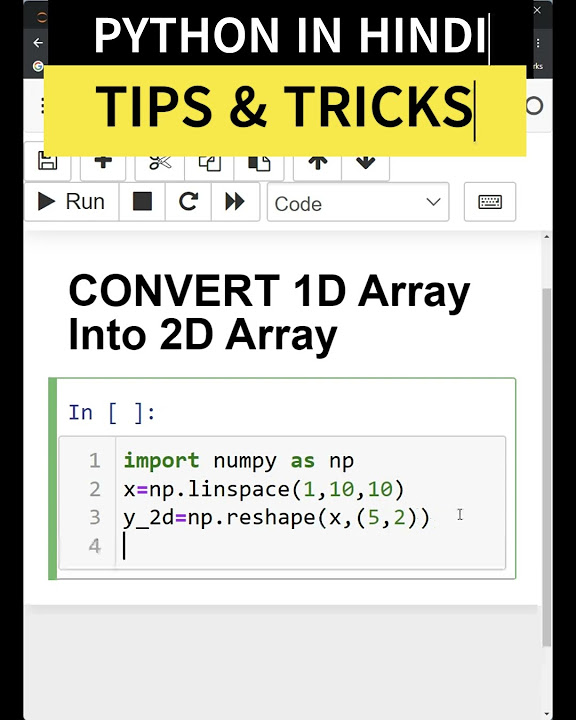 PYTHON| CONVERT 1D NUMPY ARRAY INTO 2D| NUMPY PYTHON #array #coding # ...