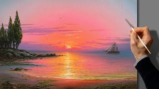 Oil Seascape Painting - Sea Sunset / Easy Art / Морской пейзаж маслом. Уроки рисования. Живопись.