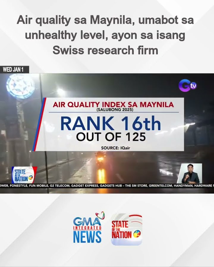 Air quality sa Maynila, umabot sa unhealthy level, ayon sa isang Swiss research firm | SONA