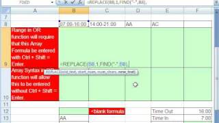 Excel Magic Trick 446: Time In & Time Out in Same Cell  Bad Setup Leads To Complicated Formula