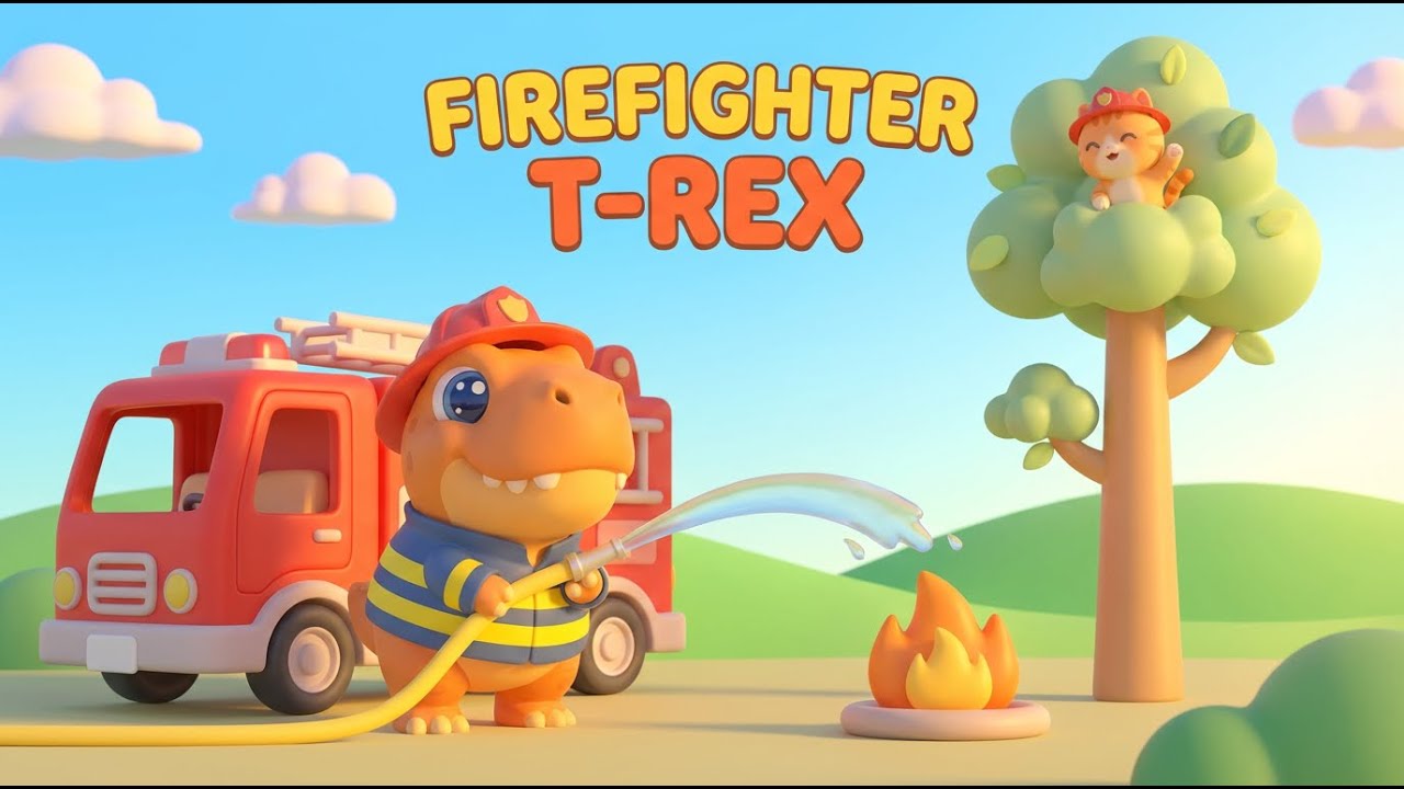 Firefighter T-Rex Song 🚒🦖 | Brave T-Rex Helps Friends | Kids Dinosaur Song