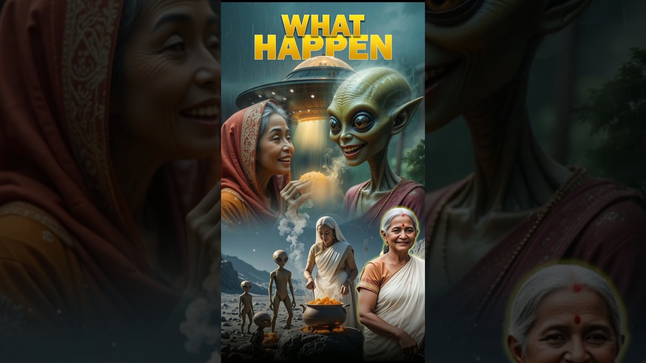 Grandmother makes pakoras in rainy season 🌧️ , alien come a take her to moon 🌝 #ai #alien #shorts