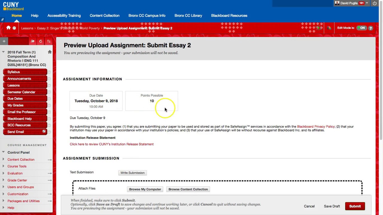 how to upload an assignment to blackboard