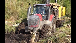 New Valtra T144 With Large Trailer Kronos 160 4Wdm And Gripto 1010 Loader Logging In Wet Forest