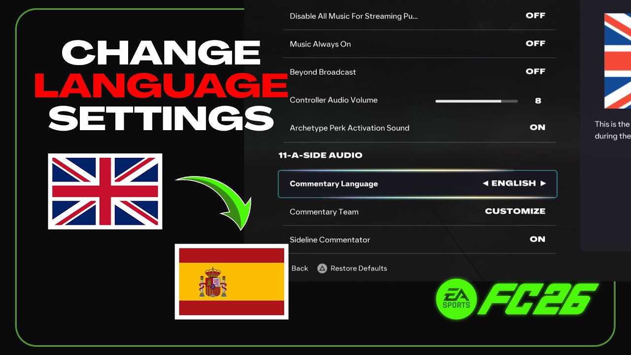 Change LANGUAGE and COMMENTATORS in EA FC 26 - YouTube