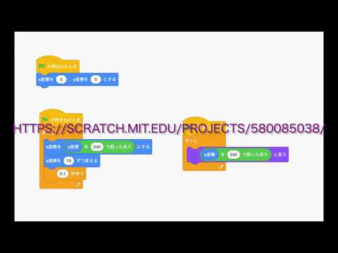 Scratch スクラッチ 剰余演算で、周期的に、画面の端まで走る猫。