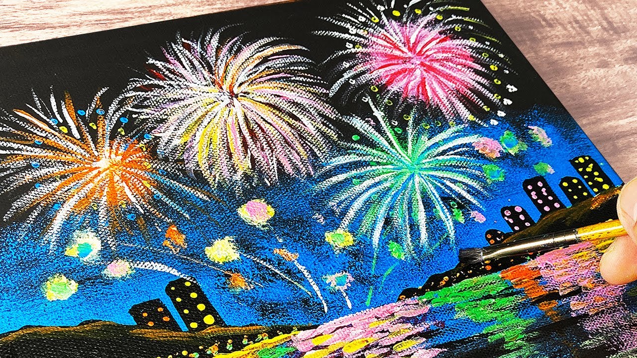 アクリル絵の具で 花火 を描く方法 初心者のためのアクリル画 Step By Step Acrylic Painting Asmr 155 Youtube