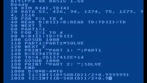 Advent of Code 2023 Day 6 on an Atari 800