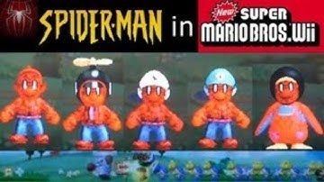 Play as SPIDERMAN in New Super Mario Brothers wii custom character texture hack Level play