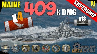 DAMAGE RECORD! Maine 4 Kills & 409k Damage | World of Warships Gameplay