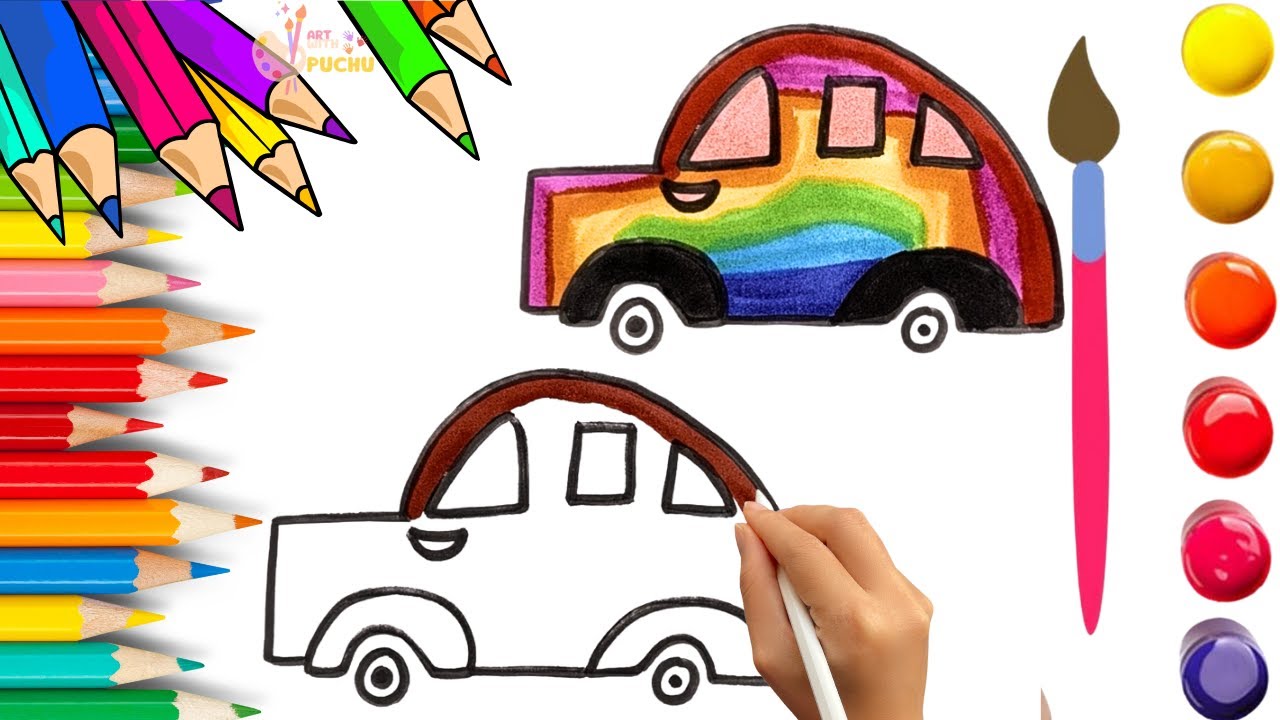How To Draw cute Car Drawing, Painting & Coloring For Kids and Toddlers_ Child Art 🐋🌈🎨