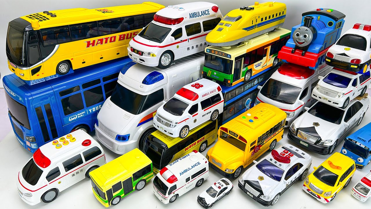 救急車ミニカー＆バス走る走る☆緊急走行テスト！坂道走行・サイレン鳴る｜Ambulance miniature cars & buses run|Emergency driving test siren