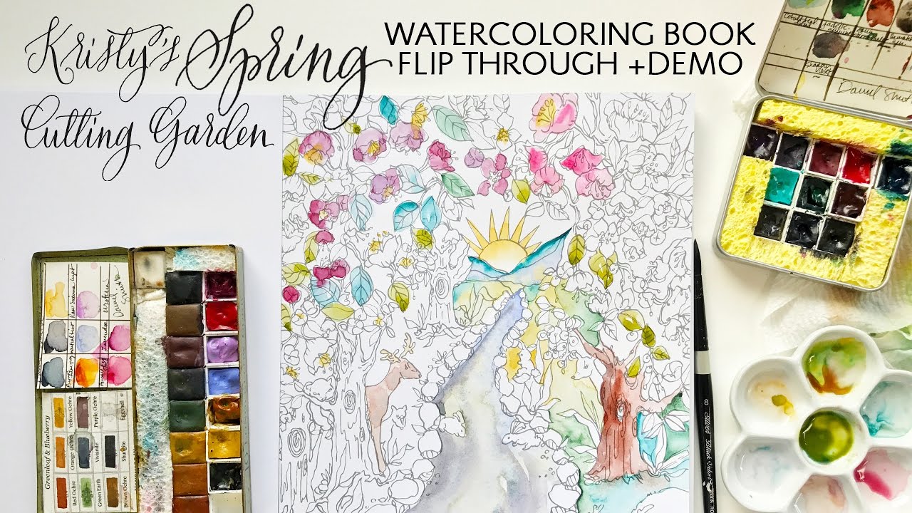 New Watercoloring Book by Kristy Rice Summer Cutting Garden Review &  Watercolor Demonstration 