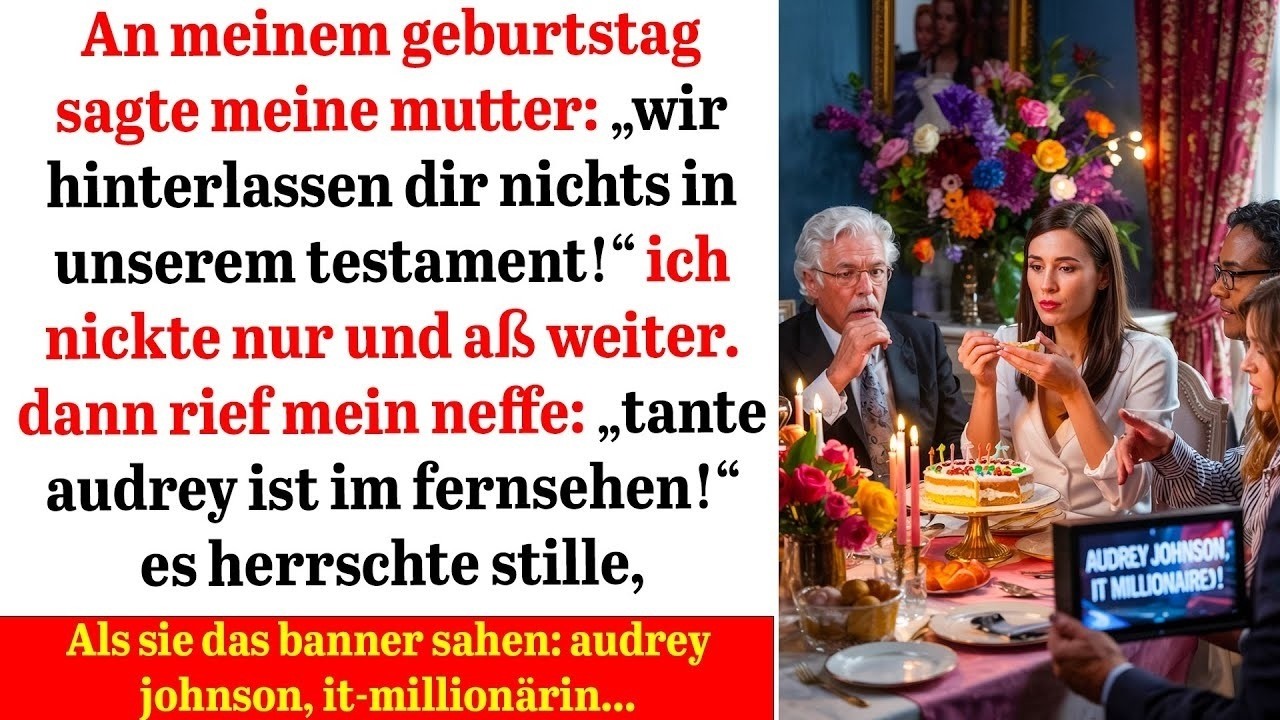 „Wir haben beschlossen, dir nichts zu vermachen. Du hast in deinem Leben nichts Sinnvolles erreicht.“ Meine Mutter sagte das an ihrem 60. Geburtstag, vor der ganzen Familie, während ich ruhig...