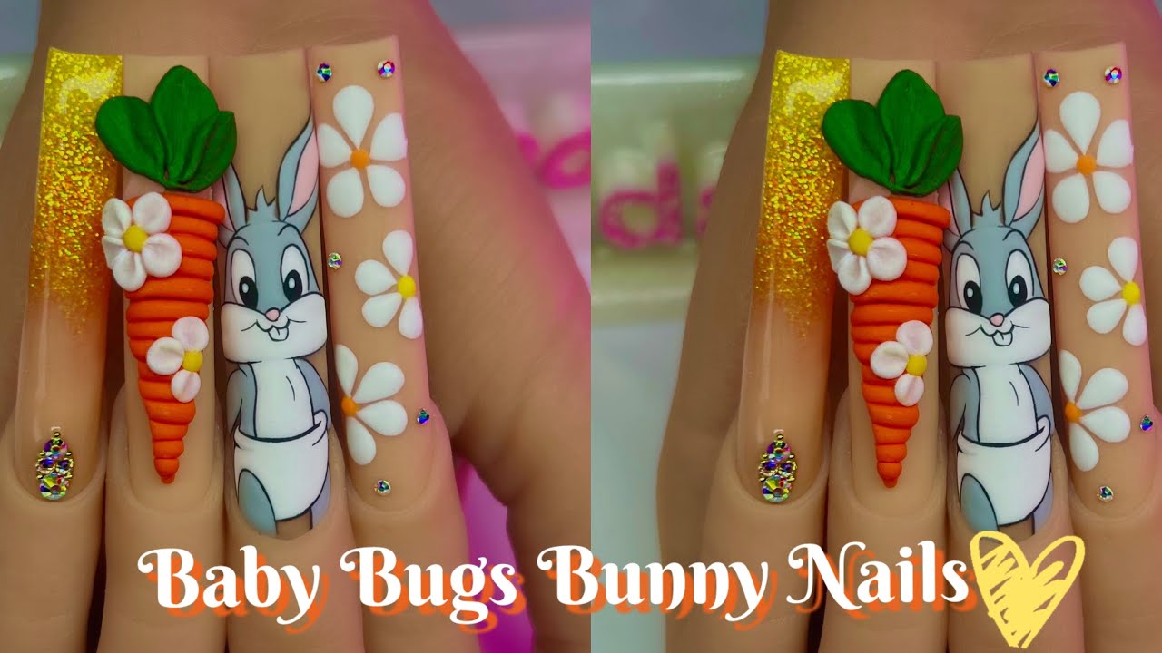 Easter Nails 3D Nail Art Bugs Bunny Nails Spring Nails Nail
