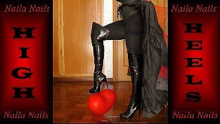 OVER THE KNEE BOOTS - WALKING IN HIGH HEELS + BALLOON POPPING