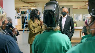 Watch President and Mrs. Obama's surprise visit to Chicago Women In Trades!