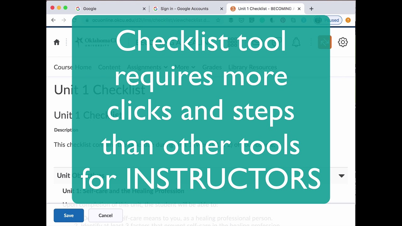 Using D2L Checklists (Video YouTube