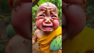 little monk so pity 😥 ant 🐜 bite him so pity #shorts #littlemonk #pity