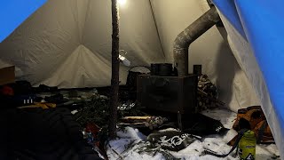 Rabbit Snaring and Camping out of a Canvas Tent with Wood Stove!