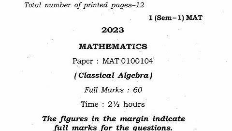 1st Semester Mathematics Question Paper 2023 | MAT0100104 | FYUGP | Major/Minor