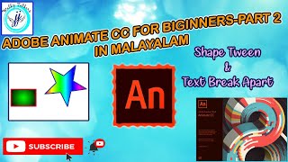Adobe Animate CC shape tween and text break apart animation tutorials for beginners in Malayalam