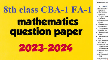 8th class CBA-1 FA-1 mathematics question paper 2023-2024 💯👍✍️
